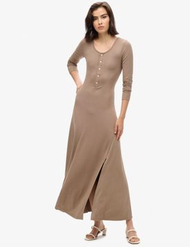 Superdry Damen Braun Henley-Midikleid, Größe: 42