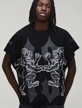 Herren Übergroßes Gewaschenes Grafik-Loopback-Oberteil Black Größe Medium - boohooMAN - FashionsVida