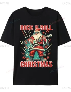 Rock N Roll Christmas Santa Playing Guitar Graphic T Shirt Men's Cotton T-Shirt Trendy Youth Art Tees Unisex Funny Group Tops - Aliexpress - FashionsVida