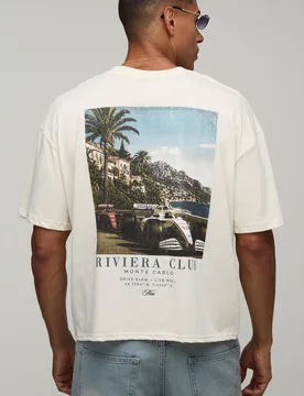 Men's Oversized Rivera Photographic Print T-Shirt Ecru Size X-Small Ecru XS - boohooMAN - FashionsVida