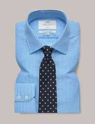 Slim Fit Non Iron Pure Cotton Gingham Shirt Blue Mix male