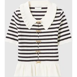 Jersey de mujer de rayas bicolor y manga corta