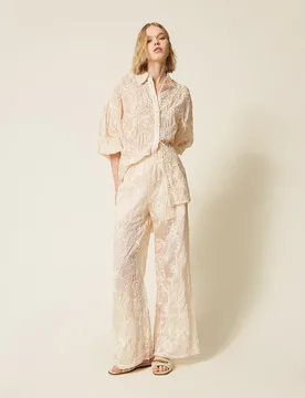 Pantalon en mousseline avec broderie Cornely - TWINSET - FashionsVida