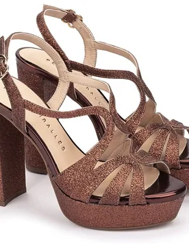 Sandalias de tacón de mujer de tejido en color marrón oscuro - Pedro Miralles - FashionsVida