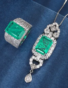 New set of gold-plated emerald green small fresh style pendant and ring 10*14 - Aliexpress - FashionsVida