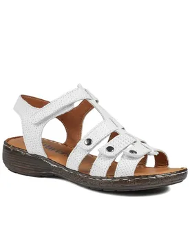 Women's Premium Leather Touch Fastening Sandals in White Size: 5 - White - Size: 5 - Pavers - FashionsVida