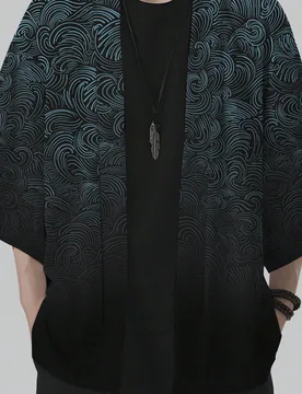 Ropa de estilo kimono con estampado floral verde oliva para hombres, top casual ligero para la playa, corte holgado, material de poliéster - Shein - FashionsVida