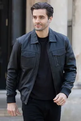 Mens 'Torino Classic' Real Classic Bomber Jacket With Brando Collar - Black - Size Large