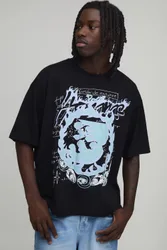 Herren Übergroßes Kastenförmiges Schweres Herren Grafik T-Shirt Black Größe Medium