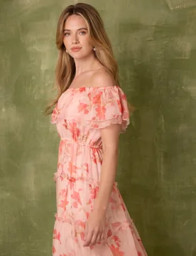 Off The Shoulder Maxi Dress - L / PINK PATTERN - female - Blue Vanilla - FashionsVida
