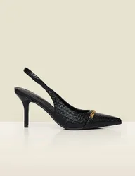 Croc Chain Stiletto Pointed Slingback Shoes Black female