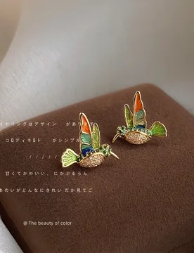 Colorful enamel drop hummingbird 14K earrings micro-inlaid zircon three-dimensional bird agile high-end earrings - Aliexpress - FashionsVida