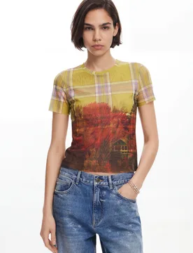 T-shirt en tulle imprimé YELLOW XS female - Desigual - FashionsVida