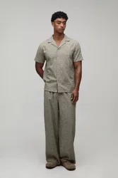 Herren Baumwoll-besticktes Übergroßes Kastenförmiges Hemd & Weite Hose Mit Verlängerter Kordelzug-Set Khaki Größe XL