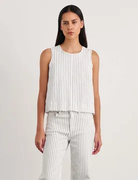 Cotton Rich Striped Button Back Vest Top White/Black female - JAG - FashionsVida