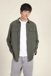 Mens Herringbone Jersey Casual Overshirt - - Size: XL