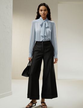 Donna Blusa Seta Elegante con Papillon M