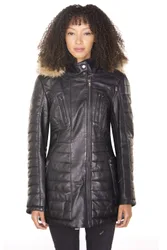 Womens Quilted Parka Jacket-Curitiba - Black - Size 10 Uk