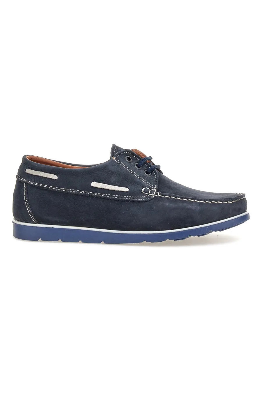 Mocassini blu in pelle con lacci e cuciture a vista 09 42 - JERPOINT - FashionsVida