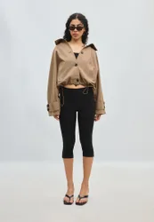 Kurzer Oversize-Trenchcoat mit Kapuze Beige L