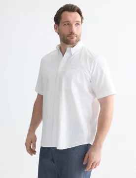 Camisa de hombre manga corta tallas grandes de algodón lisa - Dustin - FashionsVida