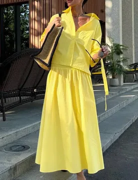 Cross-Border Foreign Trade 2026 Spring Autumn New Style Turn-Down Collar Shirt And Yellow Skirt Set Women's High-End Two-Piece - Aliexpress - FashionsVida