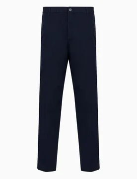 Pantalone blu carrot fit in gabardina di cotone stretch con pinces - Armani - FashionsVida