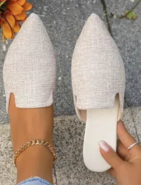 Zapatos planos de media entrada para mujer talla grande 35-45, punta puntiaguda, color beige, vamp bajo, mocasines de PU para uso diario, conducción - Shein - FashionsVida