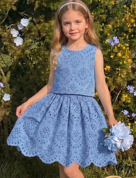 Pcs/Set Conjunto de Top sin Mangas y Falda a Juego Estilo Pastoral para Niñas Pequeñas y Niñas Pequeñas - Shein - FashionsVida
