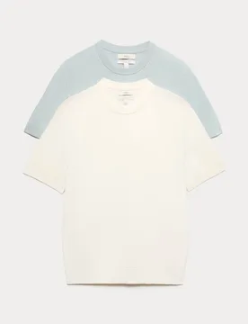 Pack Pure Cotton Textured Knit T-Shirts Soft Blue Mix male - M&S - FashionsVida
