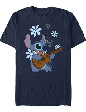 Disney T-Shirt - Stitch Flowers - L bis XXL - für Damen - Größe L - blau - Lizenzierter Fanartikel - Frauen - female - Lilo & Stitch - FashionsVida