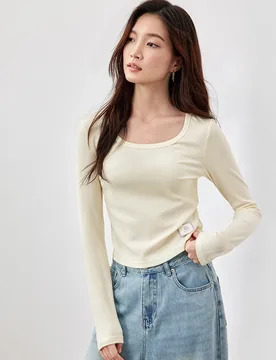 SENTUBILA Lyocell Knitted T-shirt for Women 2026 Spring Fall Casual U Collar Long Sleeve Simple Pullover Basic Tees 151T57514 - Aliexpress - FashionsVida