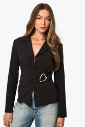 Womens Hardware Trim Ruched Front Blazer - Black - Size 10 Uk