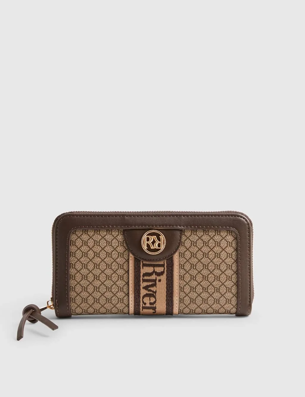 Monogram Zip Around Purse Brown Mix female - River Island - FashionsVida