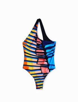 Bañador tirante asimétrico, Mujer, Negro, XS