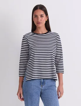 Mercerised Cotton Three-Quarter Sleeve Top Navy Mix female - Sportscraft - FashionsVida