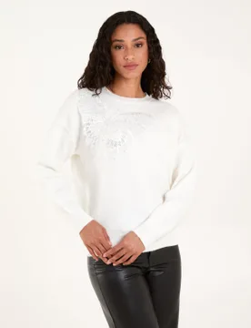 Embellished Sequin Butterfly Jumper - S/M / IVORY - female - Blue Vanilla - FashionsVida