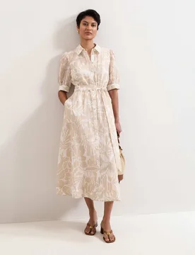Printed Belted Midi Shirt Dress Natural Mix female - Phase Eight - FashionsVida