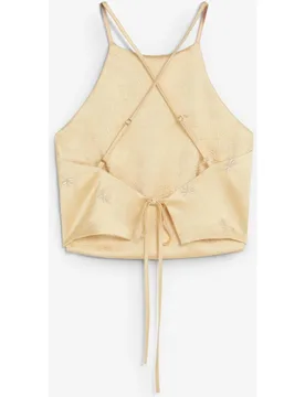 Top de mujer satinado con bordado de flores a tono - Scalpers - FashionsVida