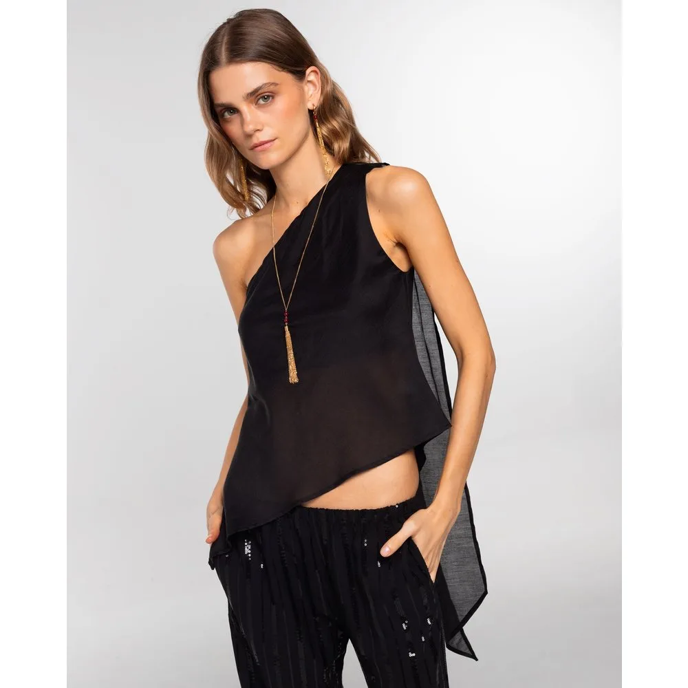 Top de mujer asimétrico con pañuelo en el escote - The-Are - FashionsVida