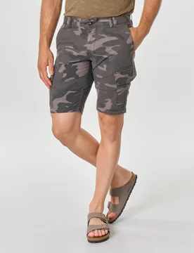 Bermuda tasconato camouflage grigio in ripstop di cotone stretch - Priority House - FashionsVida