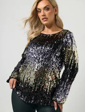 Women's Sequin Ombre Top in Gold Size: 20 - Gold - Size: 20 - Yours - FashionsVida