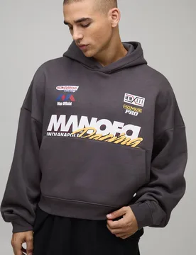 Herren Übergroßer Kastenförmiger Moto-Hoodie Sweatshirt Charcoal Größe Small - boohooMAN - FashionsVida
