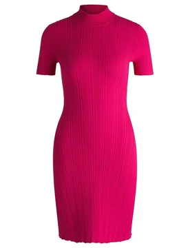 Hugo Womens Sareply Mock Neck Short Sleeve Knee Length Dress In Bright Pink - Size 10 Uk - Hugo Boss - FashionsVida