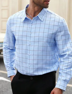 Camisa formal casual de manga larga a cuadros de un solo pecho para hombres de talla grande, otoño, ceremonia - Shein - FashionsVida