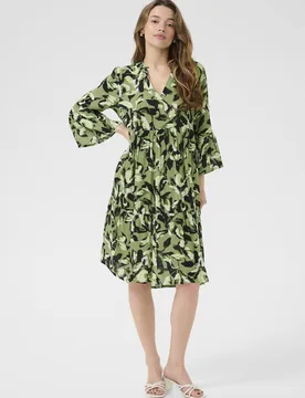 Edita Tiered Knee-Length V-Neck Dress - Olive - Size: 14 - Kaffe - FashionsVida