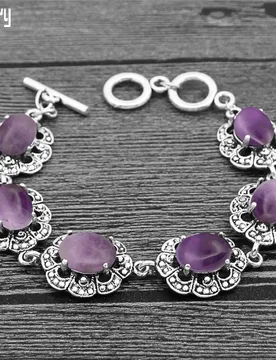 Oval Amethysts Bracelet Plum Flower Design Vintage Look Antique Silver Plated Natural Stone Fashion Jewelry TB334 - Aliexpress - FashionsVida