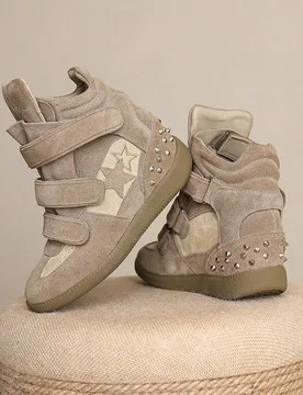 Zapatillas deportivas para mujer con diseño de gancho y bucle que aumenta la altura de forma invisible, zapatos casuales de moda de caña alta para u - Shein - FashionsVida