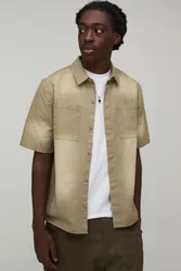 Mens Regular Fit Sun Bleached Cargo Pocket Shirt - Sand Cotton - Size X-Small