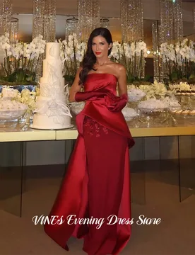 VINES Burgundy Sleeveless Prom Dresses Strapless Satin Evening Dresses 3D Floral Party Dress Mermaid Robe De Soirée Customized - Aliexpress - FashionsVida